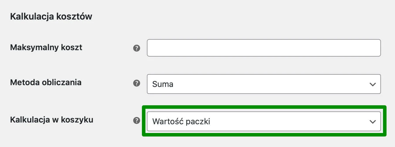 Flexible Shipping - Kalkulacja w koszyku: Wartość paczki