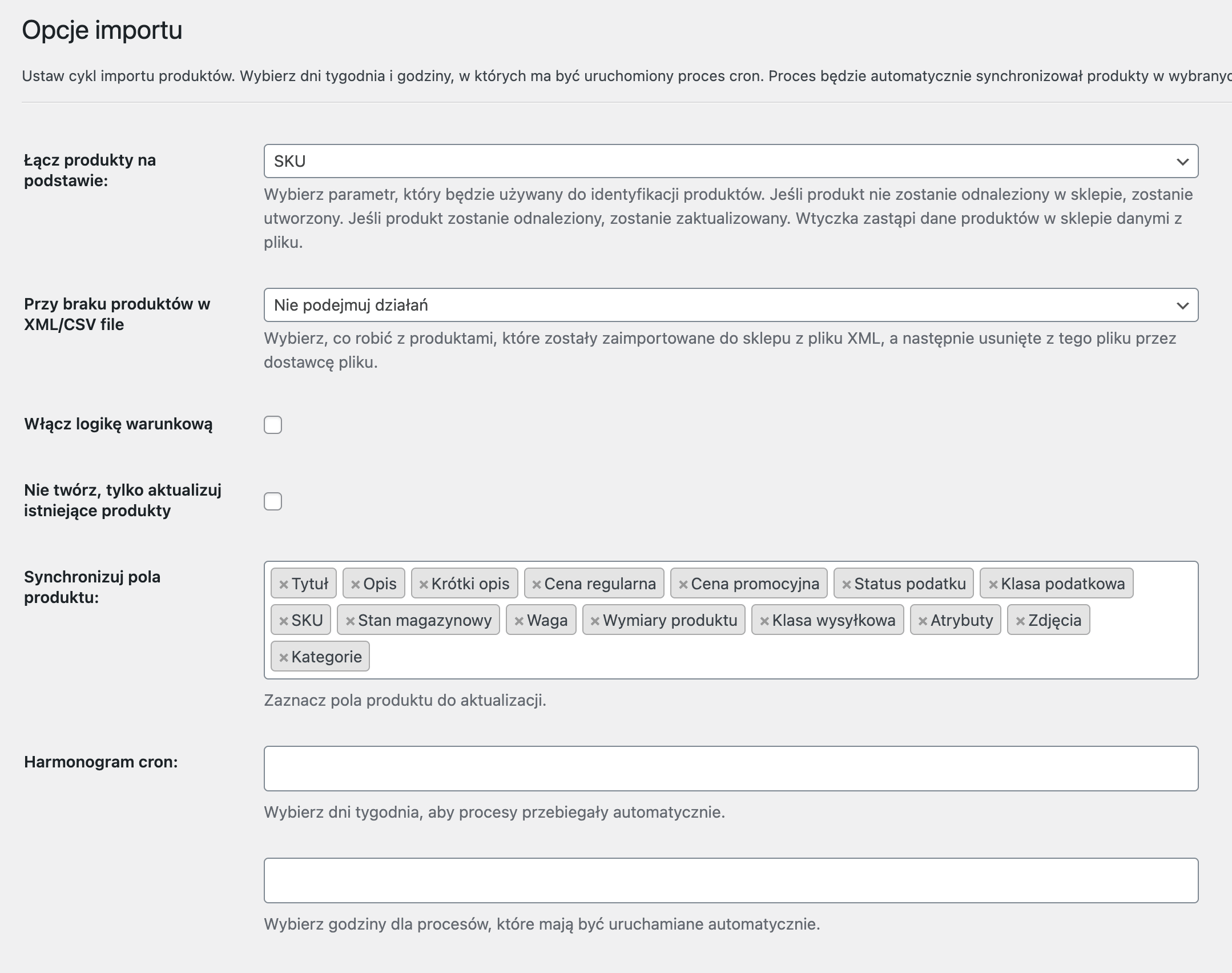 Opcje importu produktów hurtowni Dropshipping XML WooCommerce