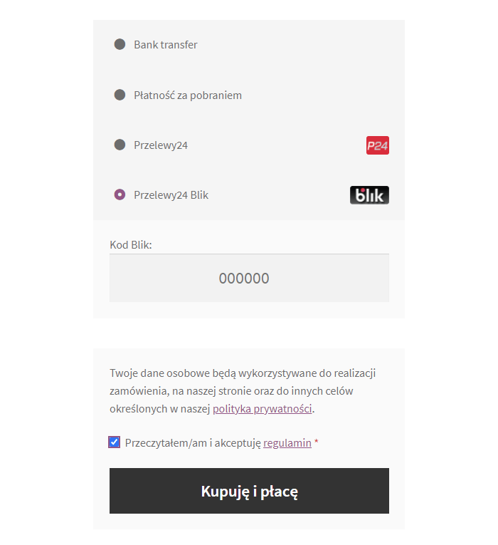 Przelewy24 BLIK woocommerce płatność