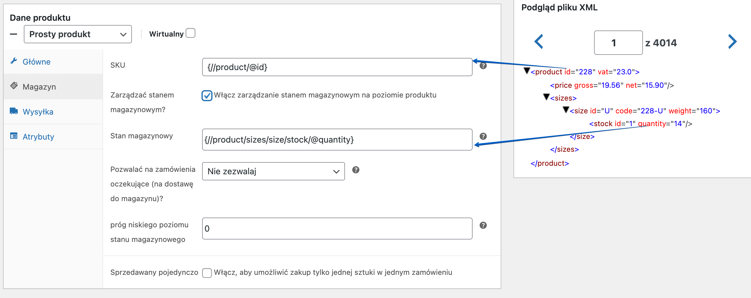 stany magazynowe plik xml