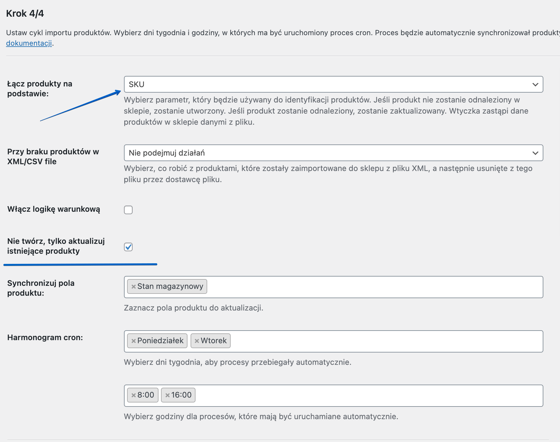 konfiguracja synchronizacji produktów