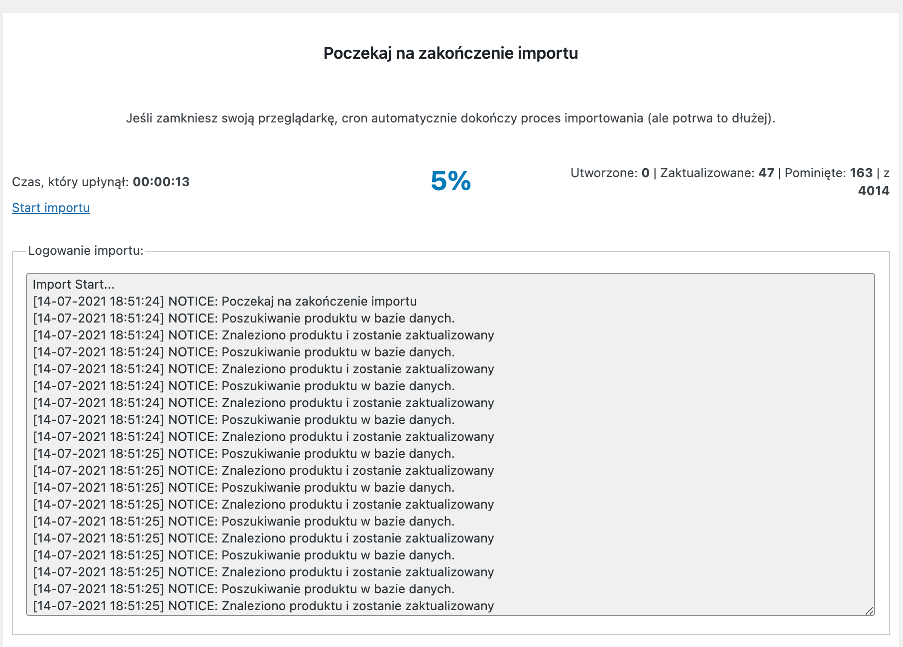 widok loga importu