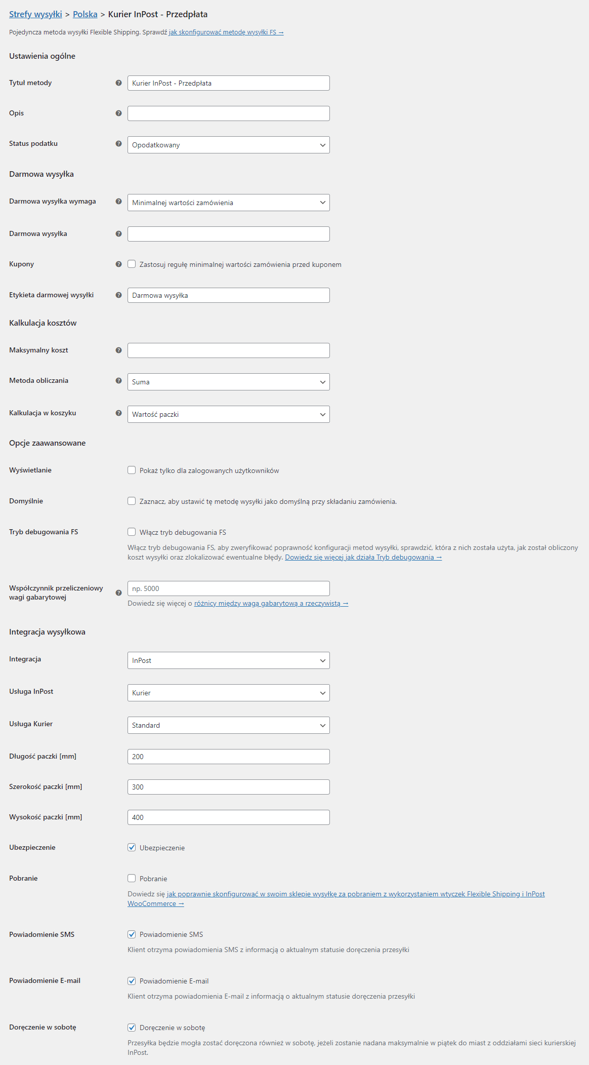 Metoda wysyłki Flexible Shipping Kurier InPost