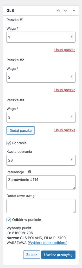 GLS WooCommerce - Kilka paczek jedna przesyłka