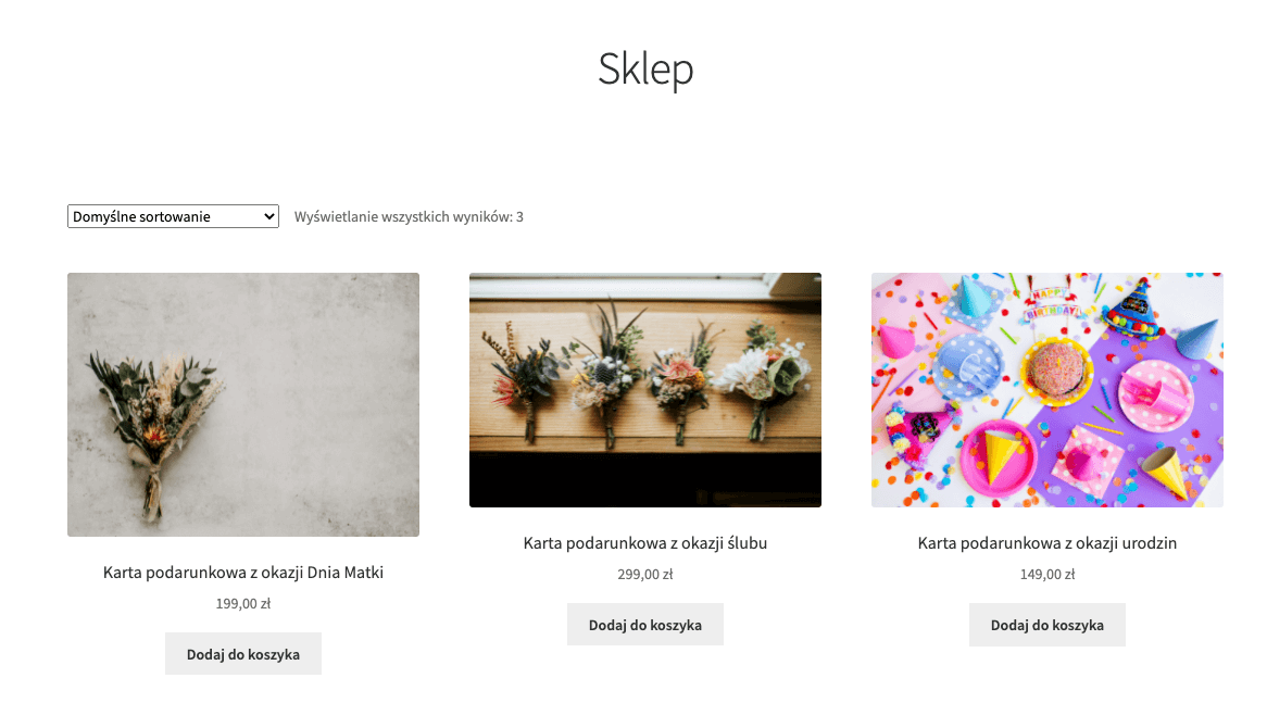 karty podarunkowe w sklepie Woocoomerce