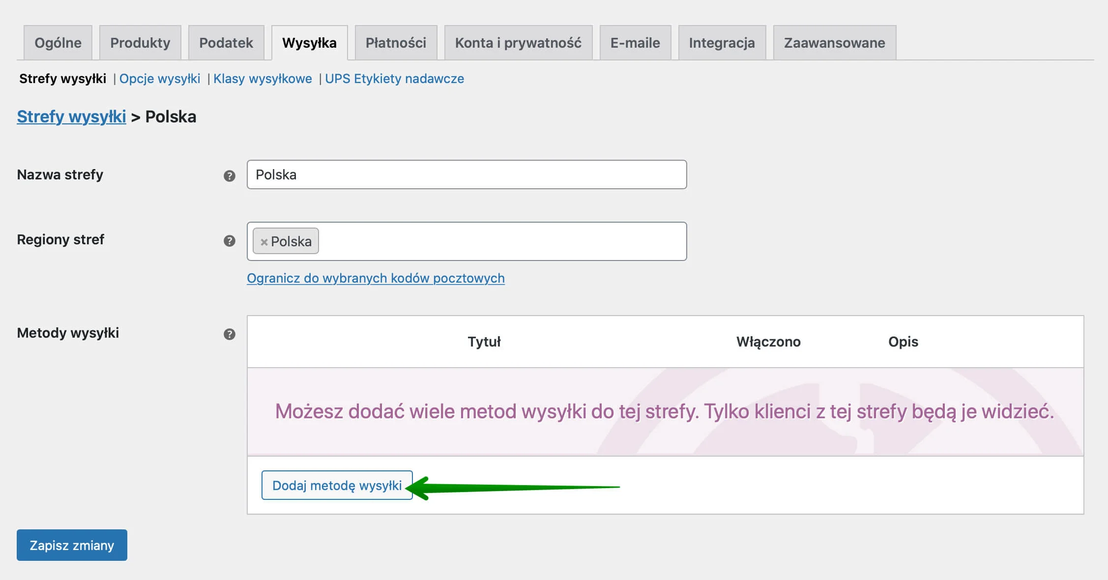 Dodawanie metody wysyłki WooCommerce