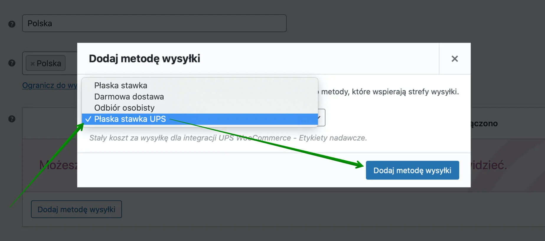 Dodawanie metody wysyłki Płaska stawka UPS