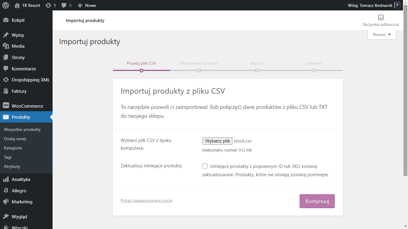 WordPress - WooCommerce - domyślny import produktów