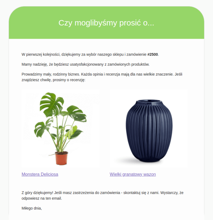 Przykładowy email z ShopMagic