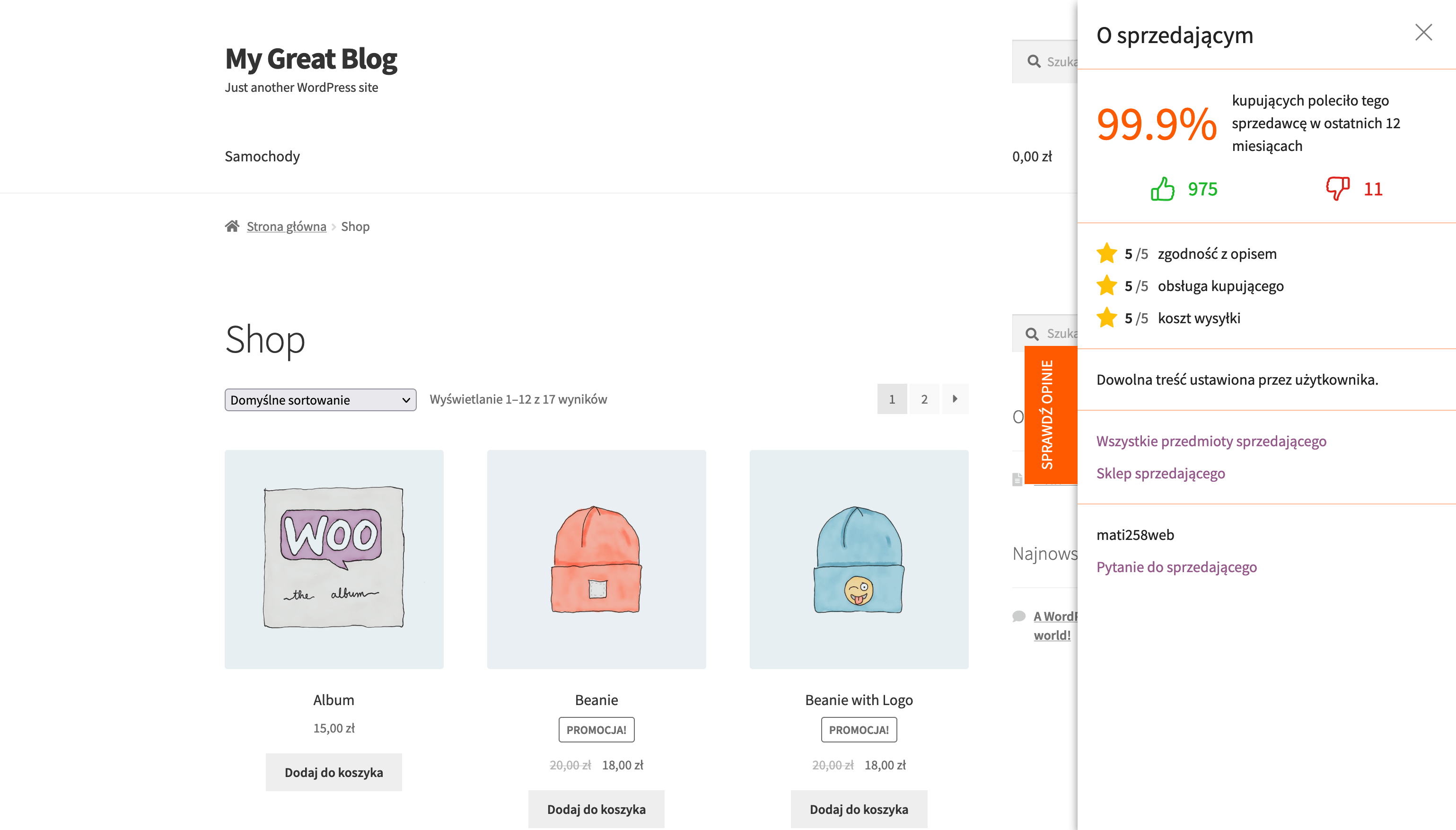 Wysuwany pasek opinii Allegro w sklepie WooCommerce
