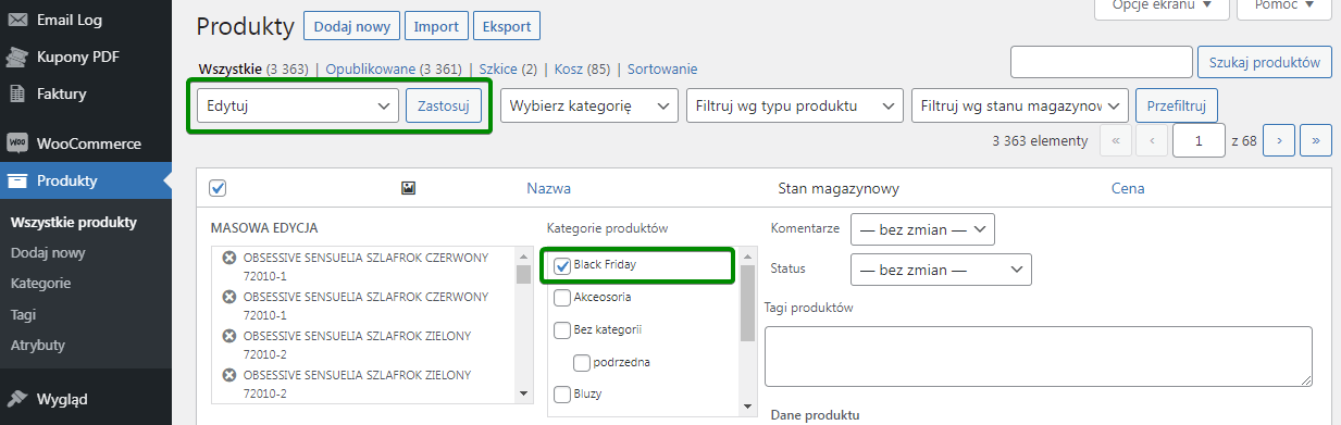 Dodaj szybko nową kategorię dla produktów w WooCommerce - masowe działania
