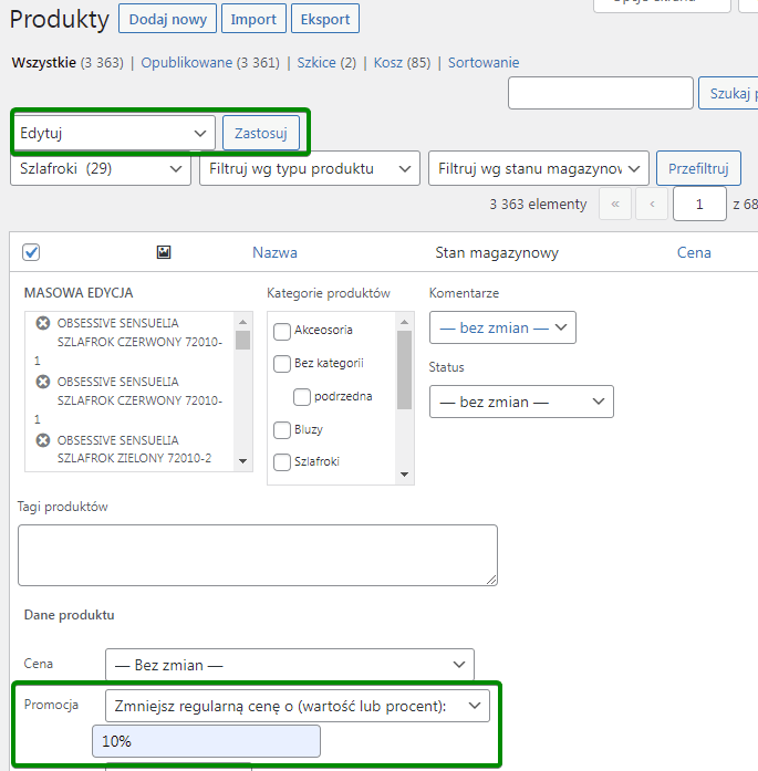 Ustawienie masowych cen promocyjnych dla kategorii produktów w WooCommerce