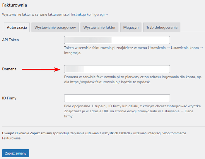 Fakturownia WooCommerce - komunikat 422 - nazwa domeny