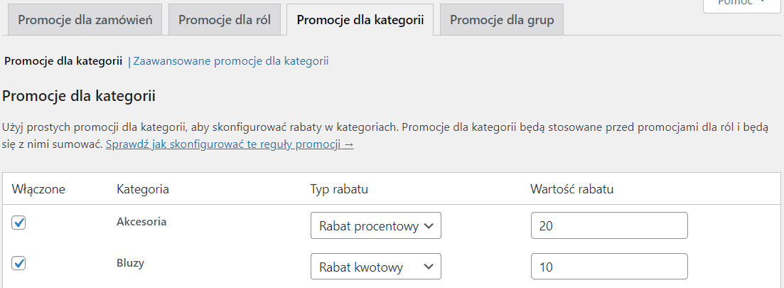 Rabaty i promocje cenowe dla kategorii produktów WooCommerce