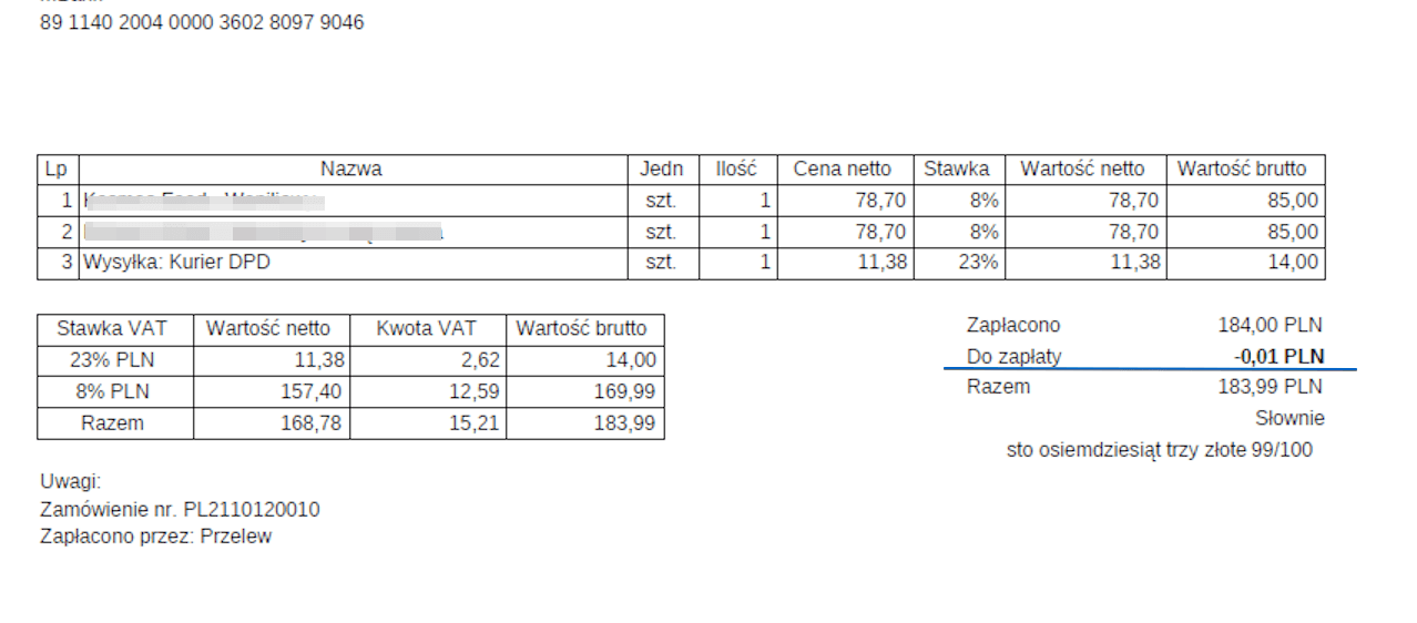 Różnica jednego grosza na fakturze WooCommerce