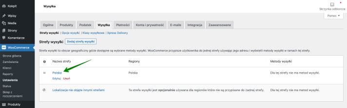 Wybór strefy wysyłki WooCommerce