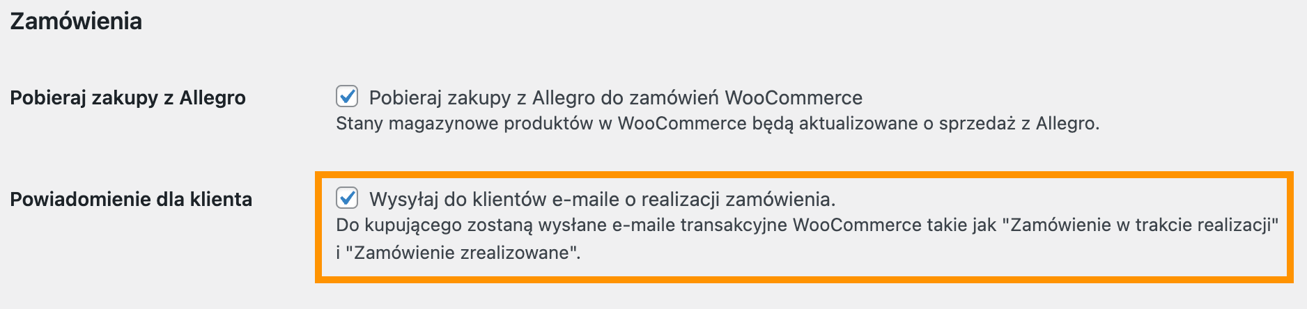 synchronizacja maili w allegro woocommerce