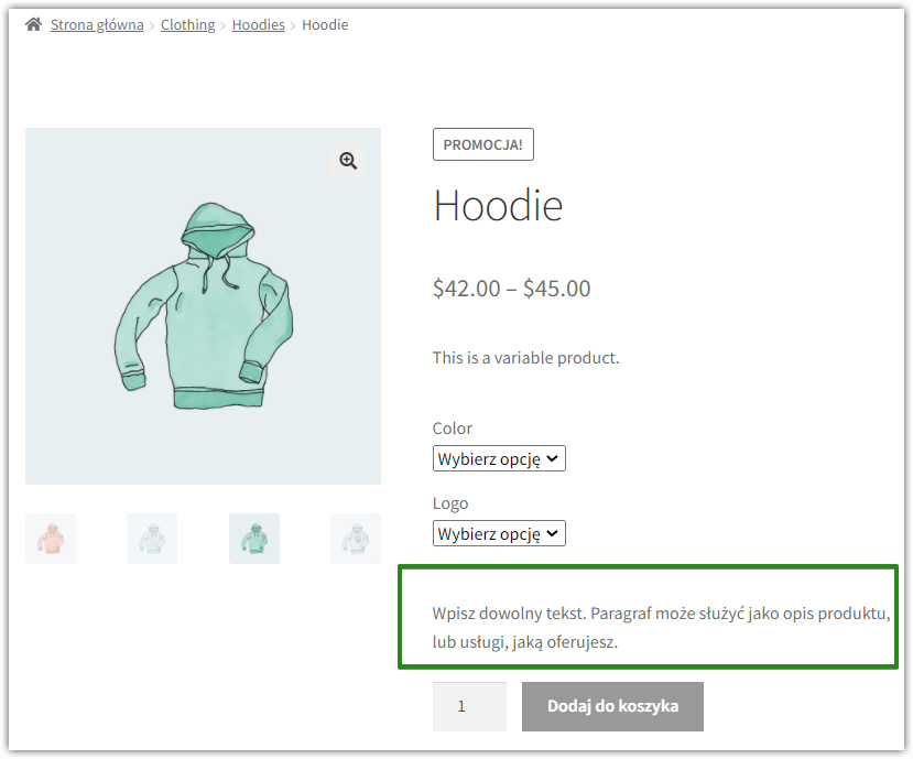 Strona produktowa WooCommerce - pole paragraf