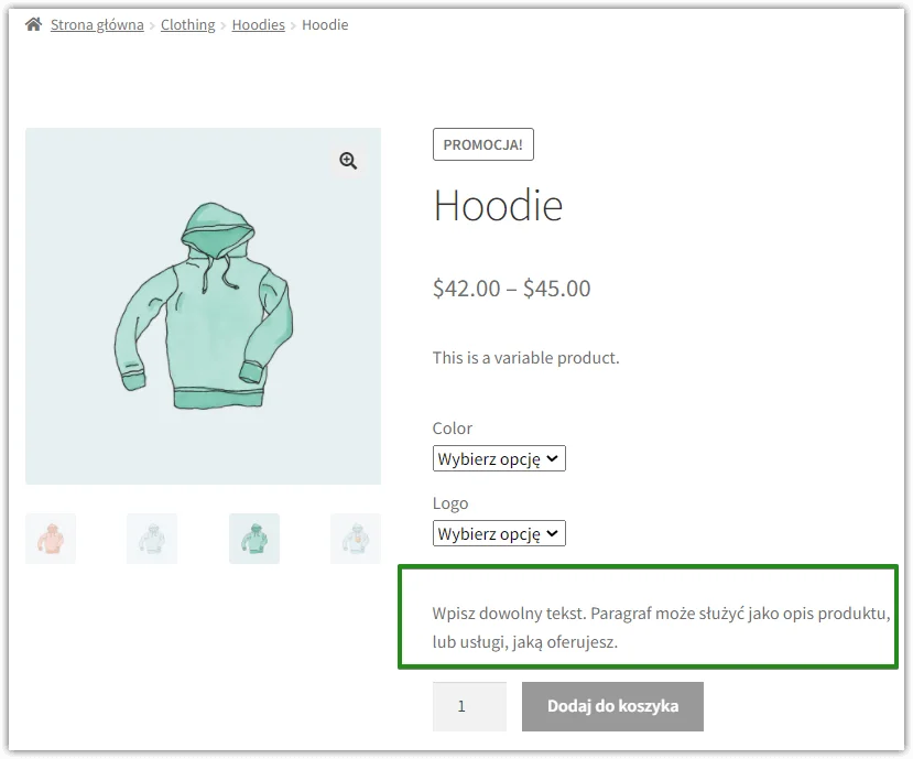 Strona produktowa WooCommerce - pole paragraf