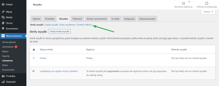 Ustawienia wysyłki WooCommerce - Punkty Odbioru