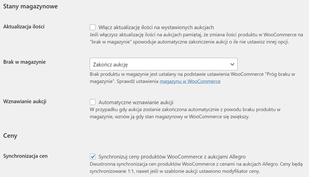 Synchronizacja magazynowa i cen w Allegro WooCommerce