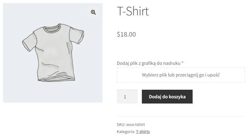 Pole Przesyłanie pliku na stronie produktowej WooCommerce