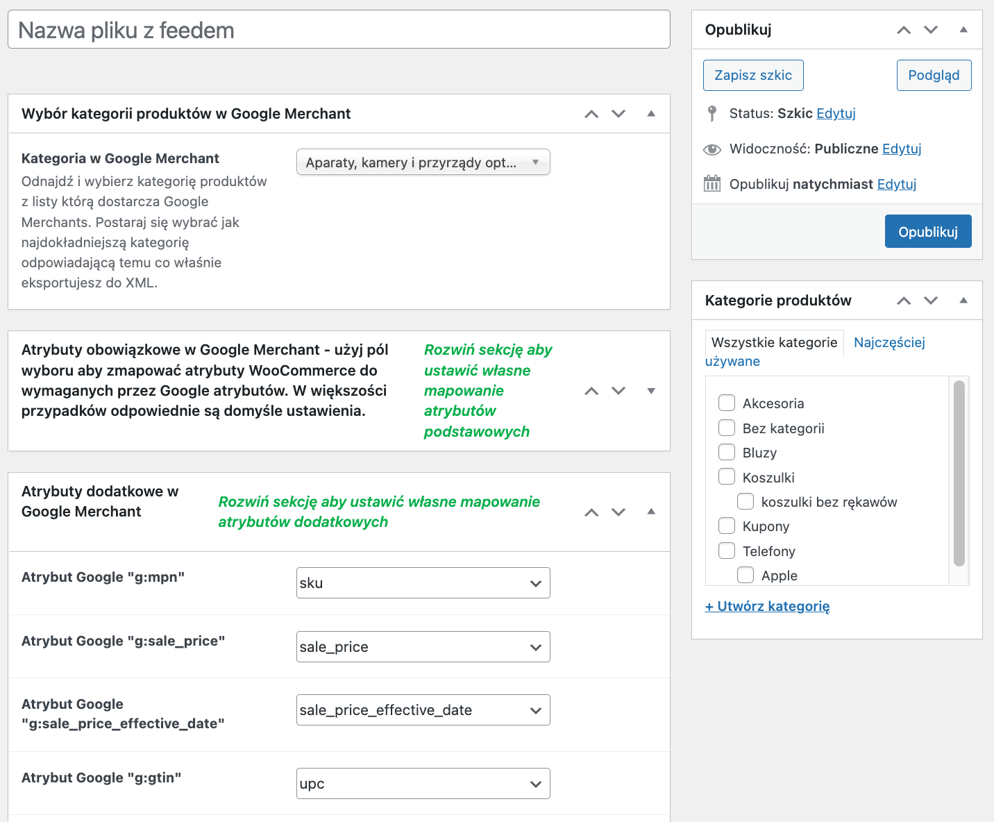 Edycja feedu Google Merchant Center dla produktów WooCommerce