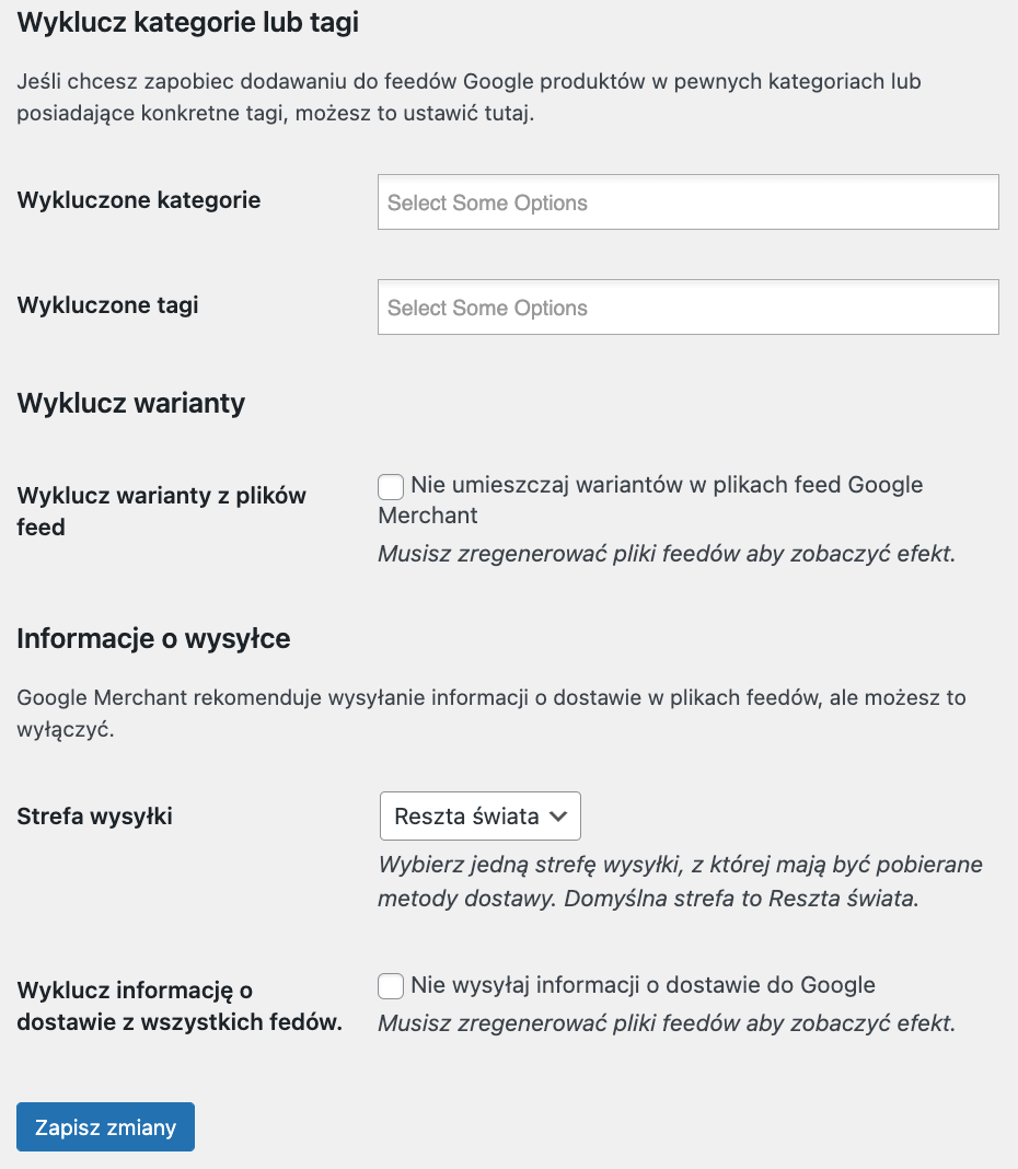 Wykluczanie kategorii WooCommerce w feedzie Google Merchant Center