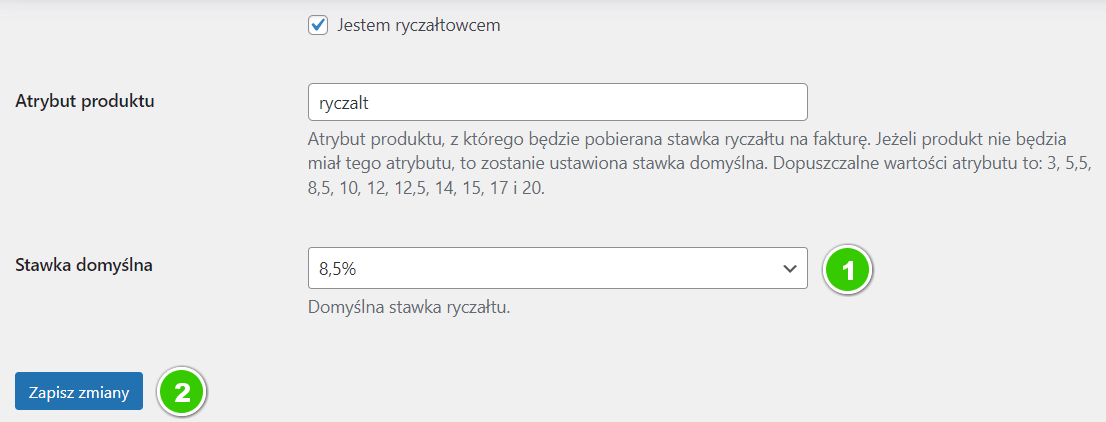 Domyślna stawka ryczałtu dla inFakt WooCommerce