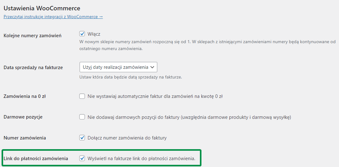Faktury WooCommerce - włącz link do płatności za zamówienia na fakturze i proformie