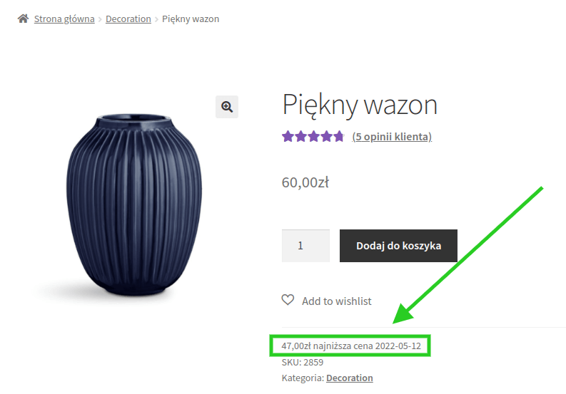 Najniższa cena produktu WooCommerce - przykład w sklepie