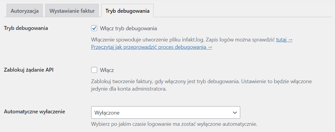 Tryb debugowania we wtyczce inFakt WooCommerce