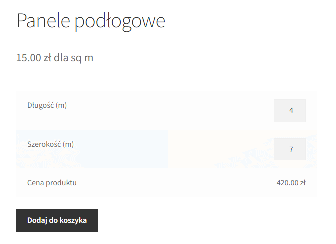 Podawanie wymiarów powierzchni na stronie produktu WooCommerce