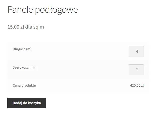 Podawanie wymiarów powierzchni na stronie produktu WooCommerce