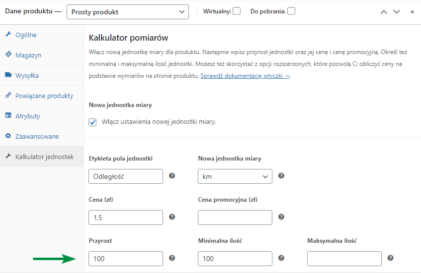 Kalkulator Jednostek - przyrost nowej jednostki miary produktu w WooCommerce - kilometry