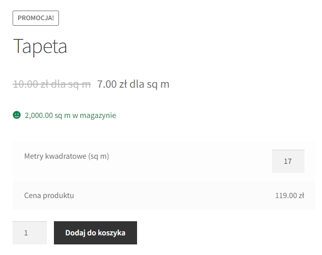 Kalkulator Jednostek - Widok ceny dla nowej jednostki miary produktu WooCommerce