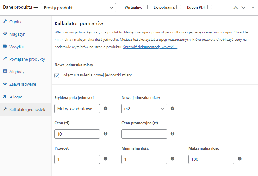 Nowa jednostka miary - sprzedaż produktu WooCommerce według wymiaru powierzchni