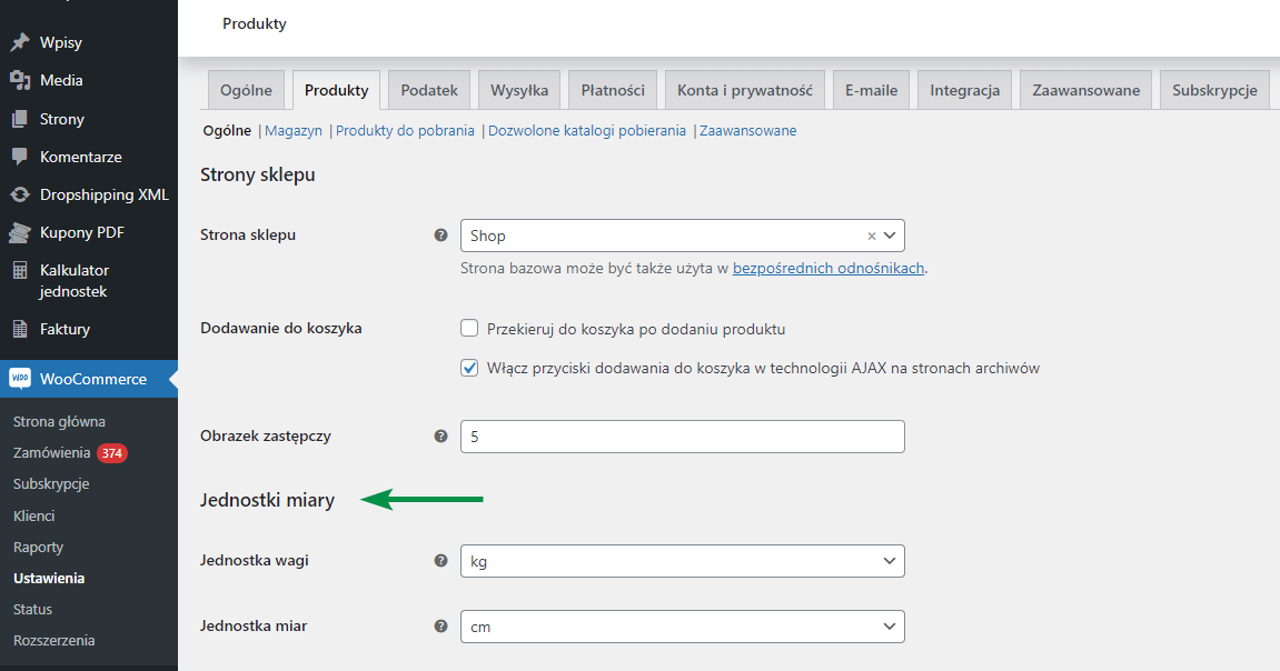 Standardowe jednostki miary w WooCommerce