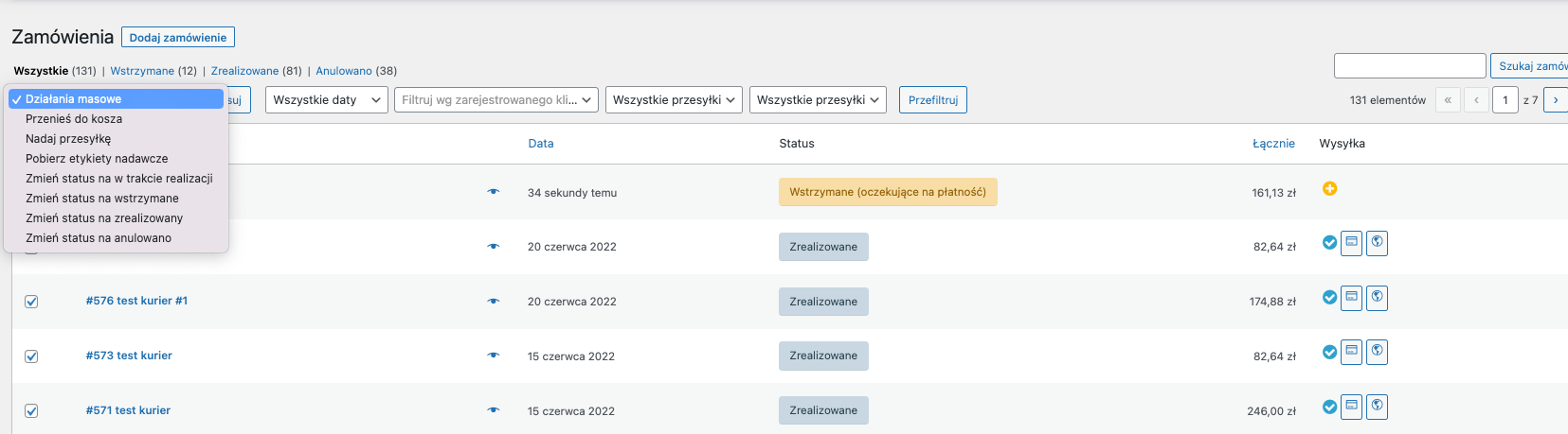 WooCommerce InPost - Działania masowe dla InPost