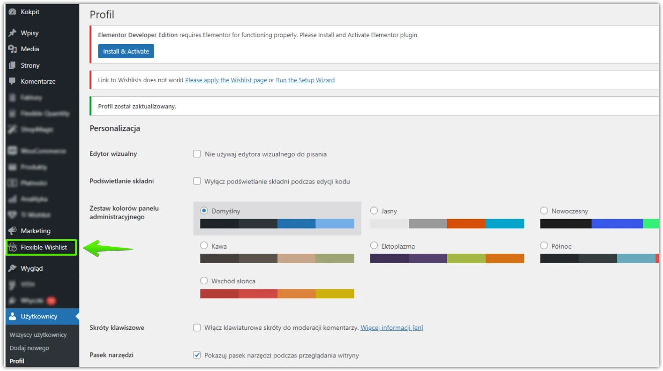 flexible wishlist w panelu