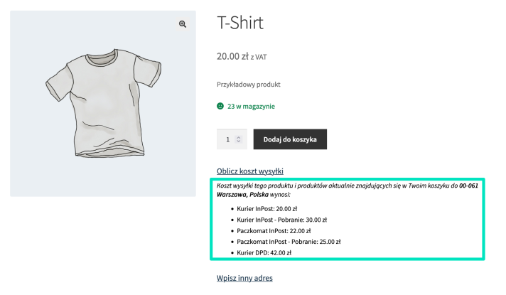 Shipping Cost on Product Page - Obliczony koszt dostawy na stronie produktowej