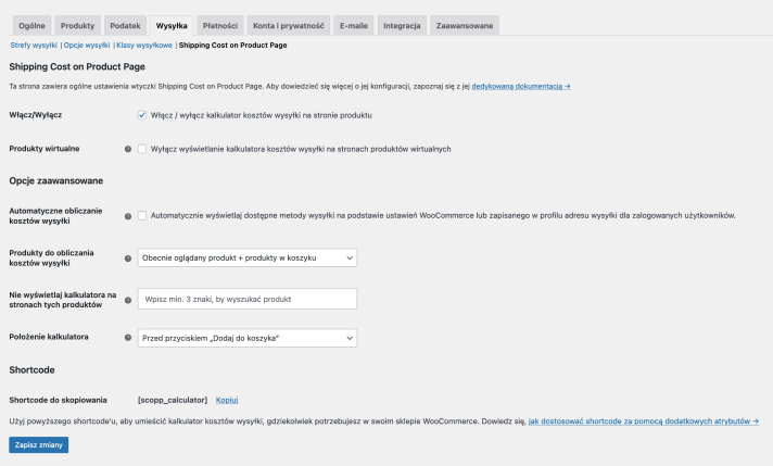 Shipping Cost on Product Page PRO - Ustawienia główne