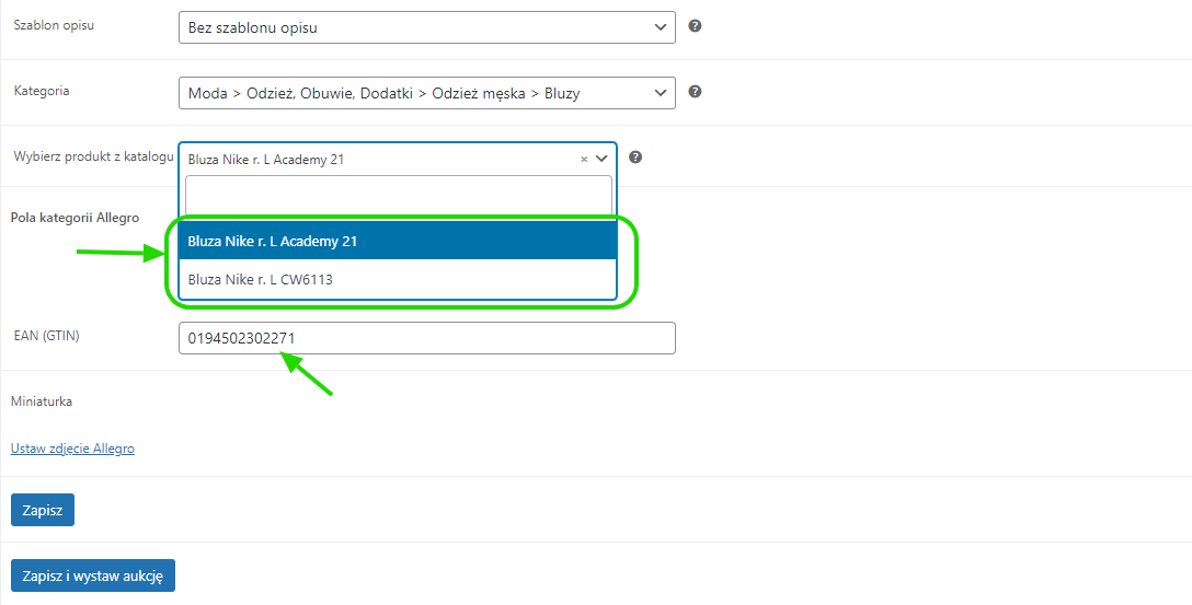 Allegro WooCommerce powiązanie z katalogiem allegro poprzez kod EAN