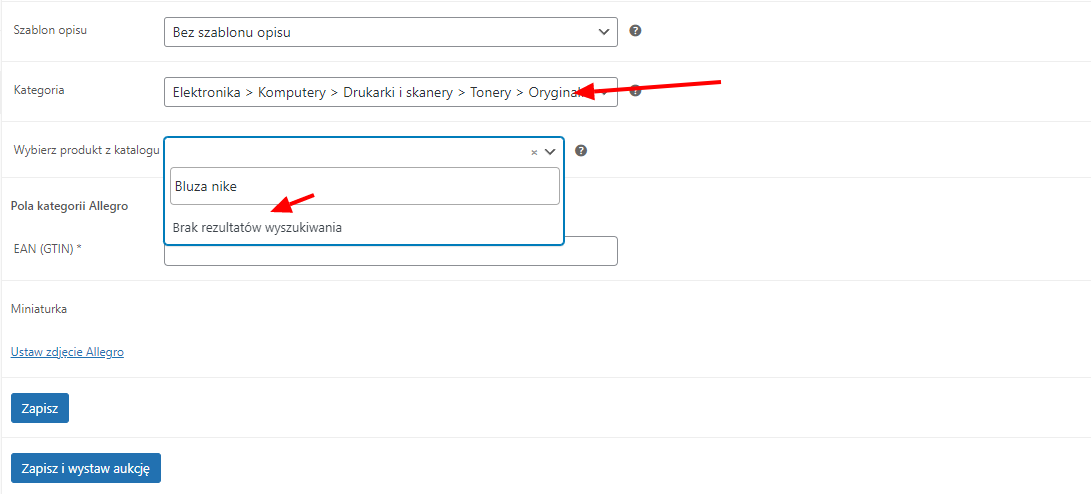 Allegro WooCommerce niepoprawne powiązanie z katalogiem Allegro