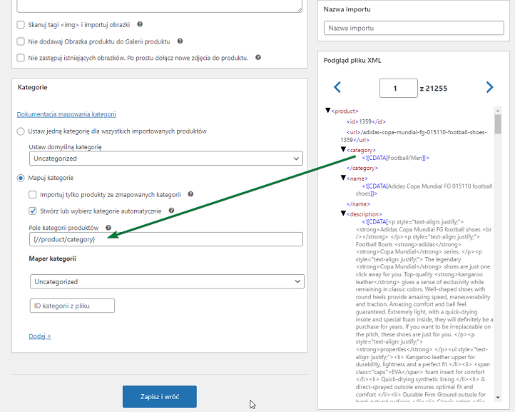 Mapowanie kategorii produktów importu w Dropshipping XML WooCommerce