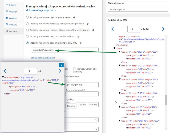 Mapowanie wariantów zagnieżdżonych - import produktów wariantowych w WooCommerce