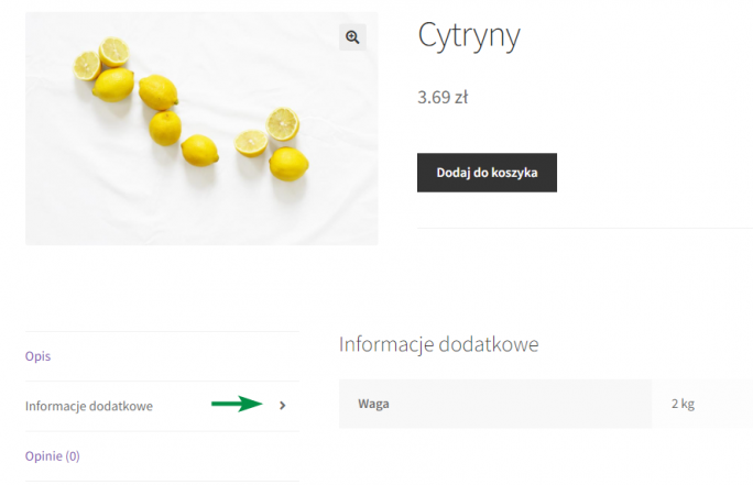 Informacje dodatkowe o produkcie WooCommerce - waga