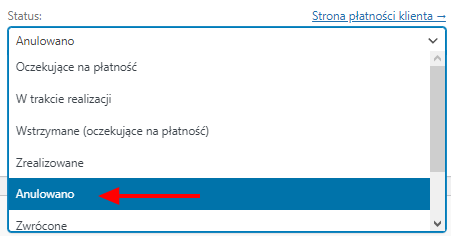 Ręczna zmiana statusu zamówienia na Anulowano w WooCommerce