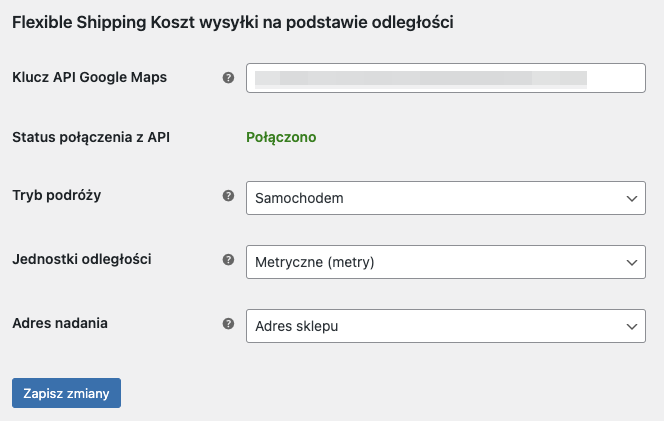 Flexible Shipping Koszt wysyłki na podstawie odległości - Ustawienia główne