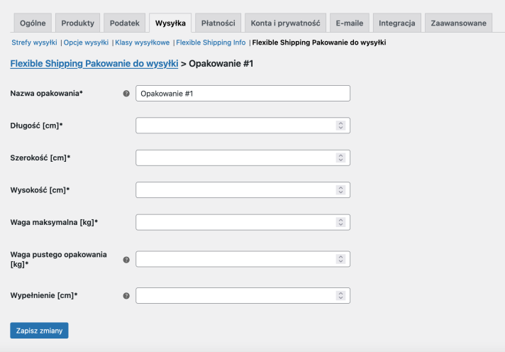 Flexible Shipping Pakowanie do wysyłki - Konfiguracja opakowania wysyłkowego